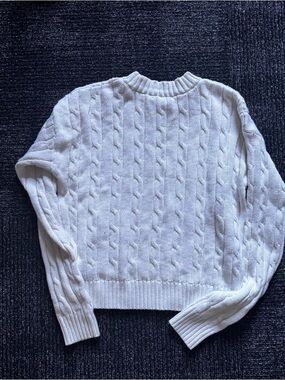 Ralph Lauren White Cable-Knit Crewneck Sweater